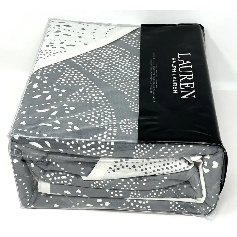Ralph Lauren Gray Cream Full Queen Duvet Cover Set 2 Shams Reversible